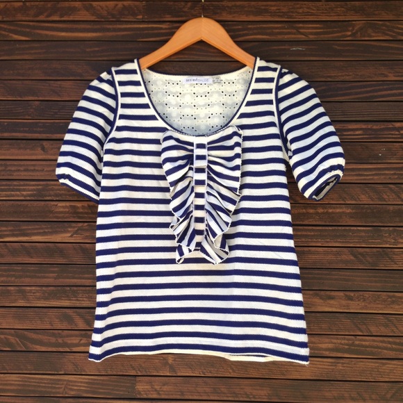 See By Chloe Tops - SEE BY CHLOÉ navy + white stripes ruffle top